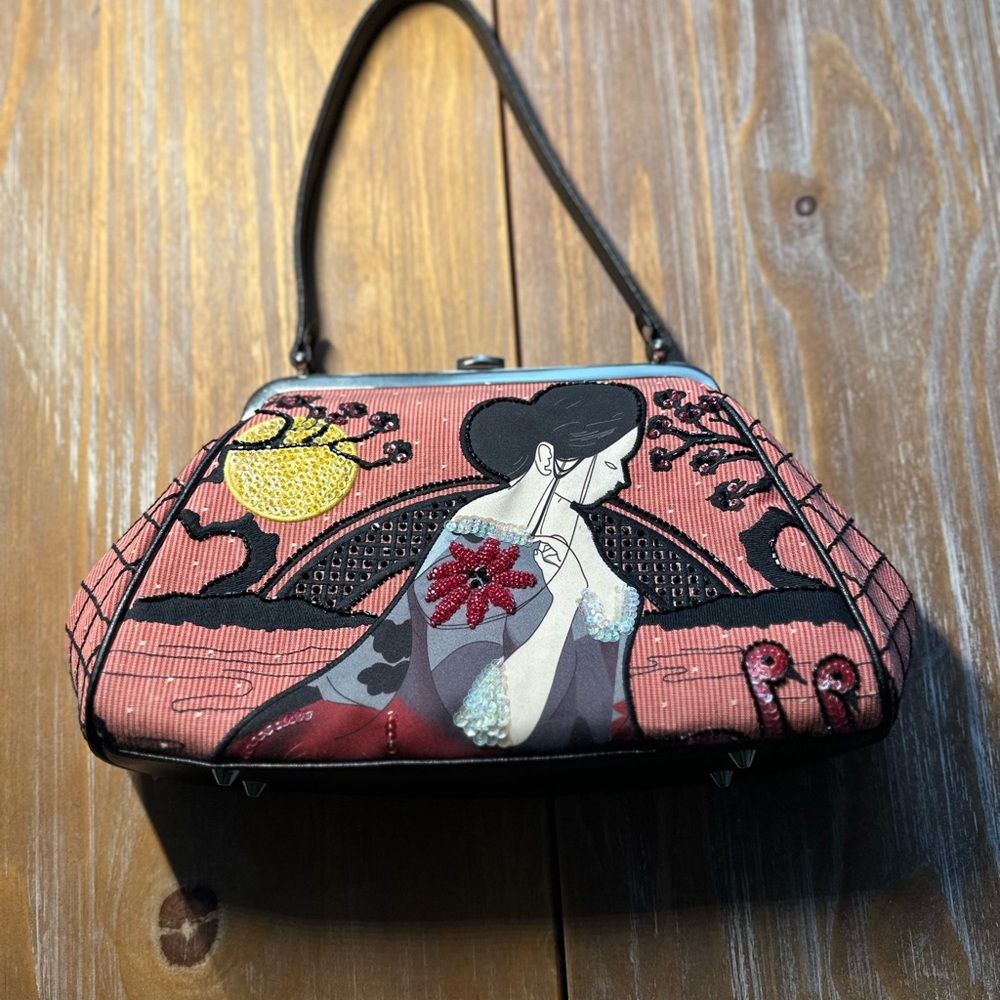 ECU Vintage Isabella Fiore Beaded Handbag Geisha shoulder sequin beaded bag.